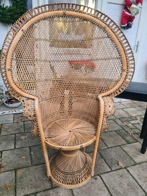 Vintage Rotan Riet Pauwstoel