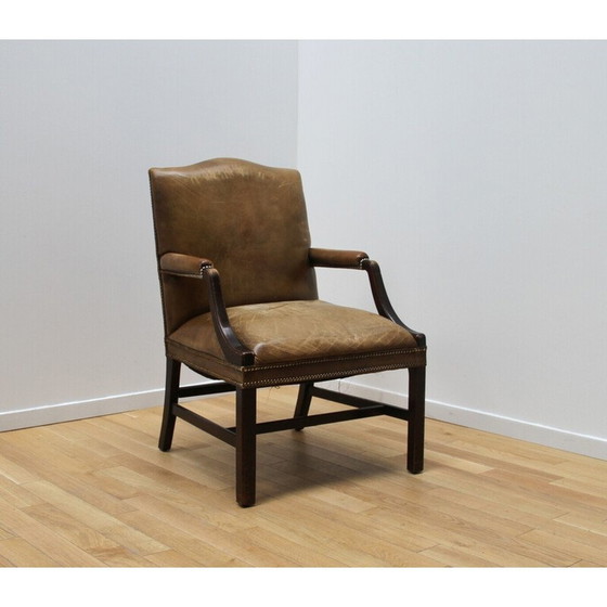 Image 1 of Vintage fauteuils in donker hout en bruin leer