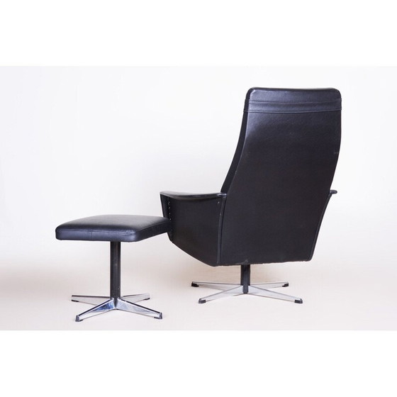Image 1 of Vintage veganistisch lederen Bauhaus draaifauteuil met voetensteun, 1960