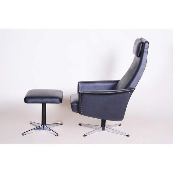 Image 1 of Vintage veganistisch lederen Bauhaus draaifauteuil met voetensteun, 1960