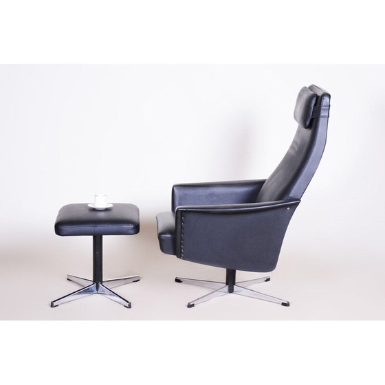 Image 1 of Vintage veganistisch lederen Bauhaus draaifauteuil met voetensteun, 1960