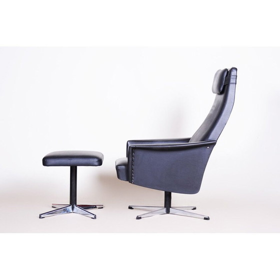 Image 1 of Vintage veganistisch lederen Bauhaus draaifauteuil met voetensteun, 1960