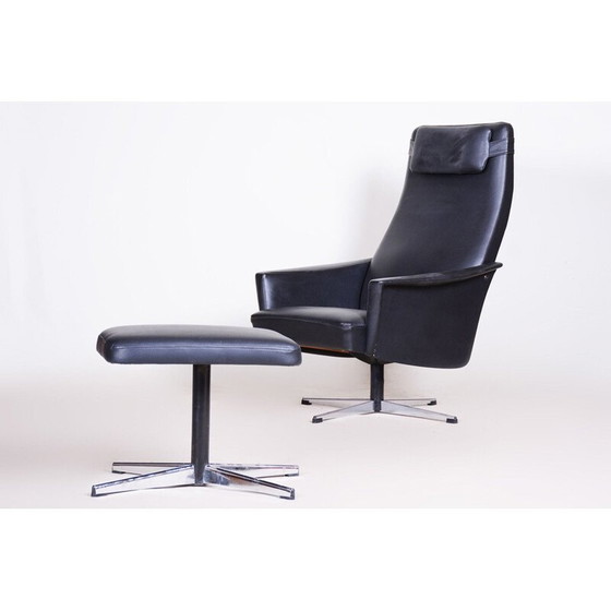 Image 1 of Vintage veganistisch lederen Bauhaus draaifauteuil met voetensteun, 1960
