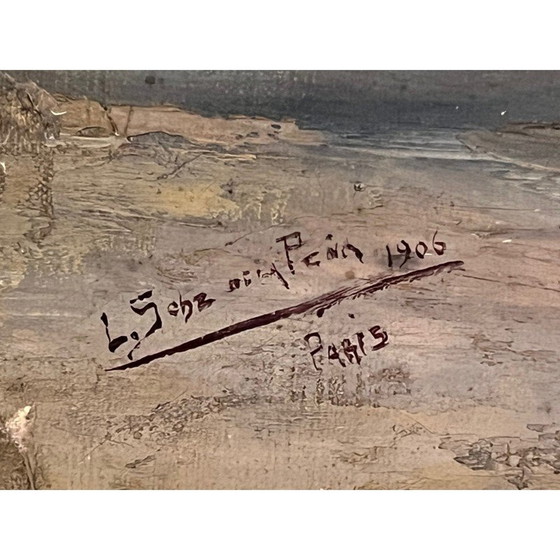 Image 1 of Vintage schilderij "De vrouw met de zwaan" door Luis Sánchez de La Peña, Spanje 1914