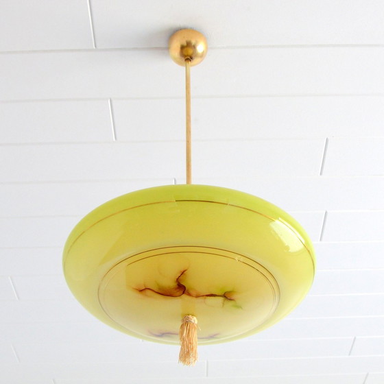 Image 1 of Hanglamp Opaline Geel Art Deco Vintage