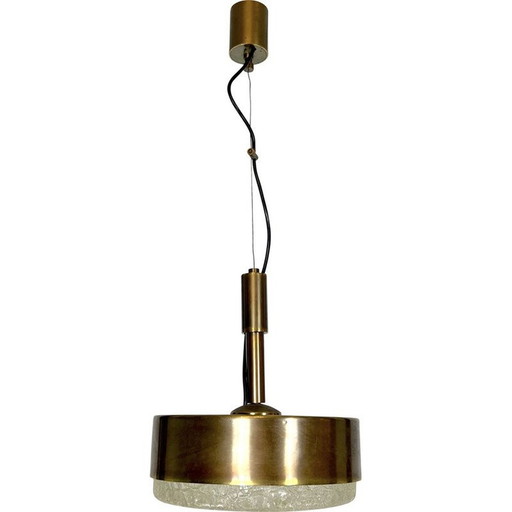 Vintage hanglamp van massief messing en glas, Stilnovo, 1950