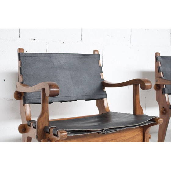 Image 1 of Paar vintage teakhouten en leren fauteuils van Angel Pazmino, VS 1960