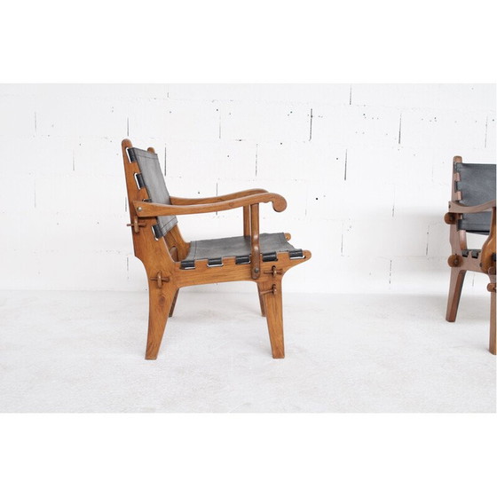 Image 1 of Paar vintage teakhouten en leren fauteuils van Angel Pazmino, VS 1960