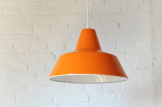 Image 1 of Vintage oranje emaille hanglamp