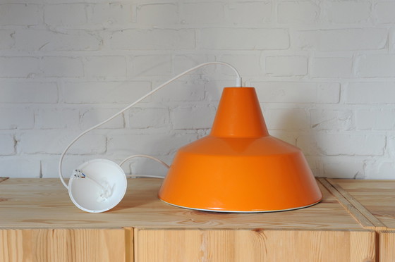 Image 1 of Vintage oranje emaille hanglamp