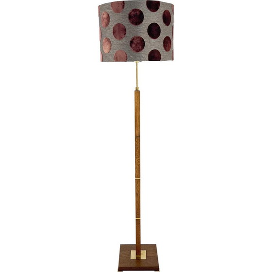 Image 1 of Vintage messing en houten vloerlamp, Denemarken 1960