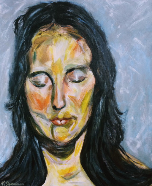 Tineke van Steenbergen Woman with eyes closed schilderij