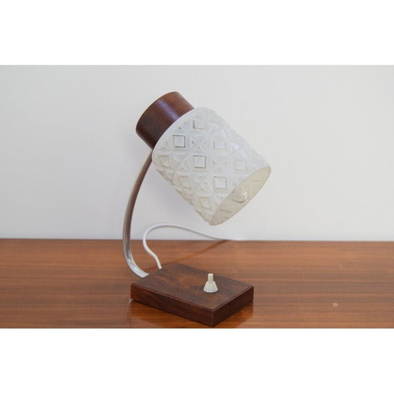 Image 1 of Vintage glazen en houten tafellamp, Tsjecho-Slowakije 1960