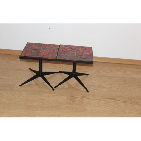 Image 1 of Paar vintage tafels van keramiek en metaal uit het wiel van Vallauris, 1960