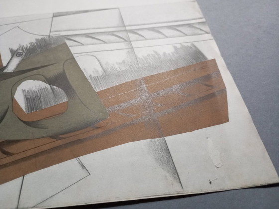 Image 1 of Pablo Picasso 'Pipe Et Verre Sur Une Table' kubistische collage, originele litho 1914