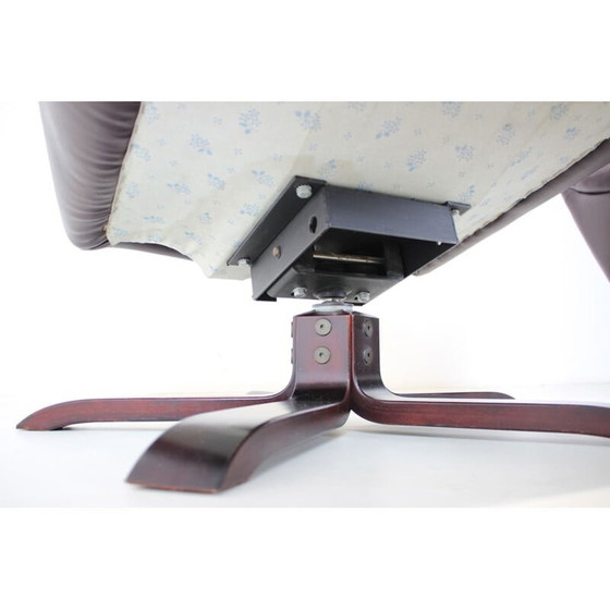 Image 1 of Paar vintage leren fauteuils met voetensteun, Finland 1970