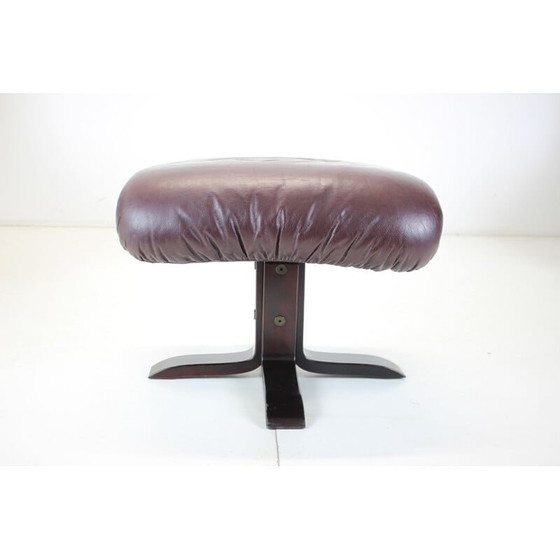 Image 1 of Paar vintage leren fauteuils met voetensteun, Finland 1970