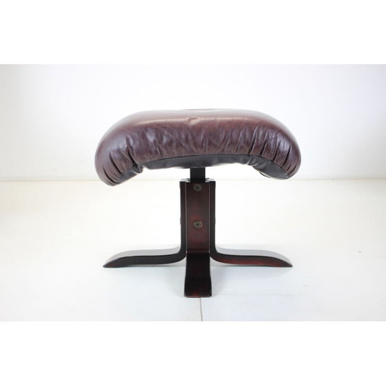 Image 1 of Paar vintage leren fauteuils met voetensteun, Finland 1970