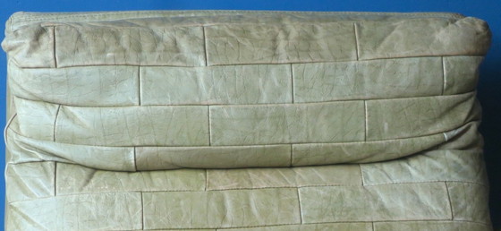 Image 1 of Laauser Armloze Patchwork Loungestoel en Ottoman in Olijfgroen Leer, 1970S