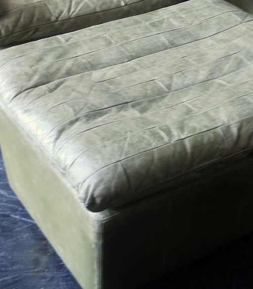 Laauser Armloze Patchwork Loungestoel en Ottoman in Olijfgroen Leer, 1970S