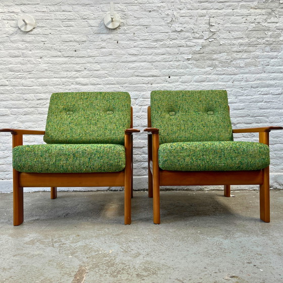 Image 1 of Wilhelm Knoll fauteuil met armleuningen hout - groen, bruin | midcentury