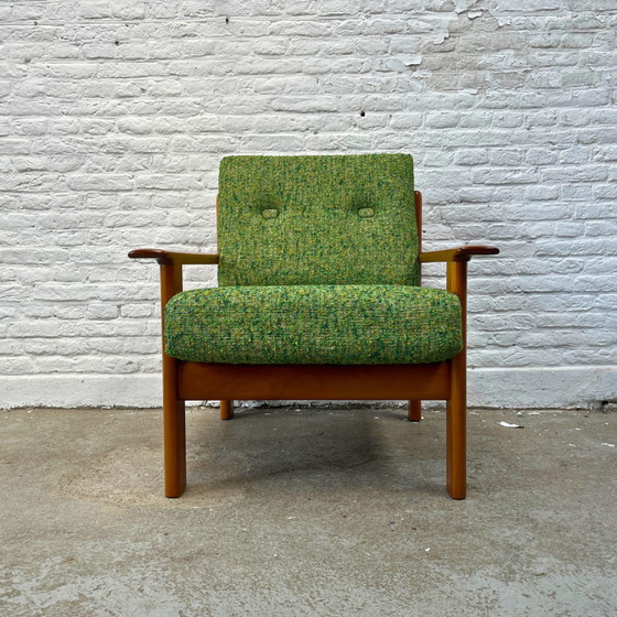 Image 1 of Wilhelm Knoll fauteuil met armleuningen hout - groen, bruin | midcentury