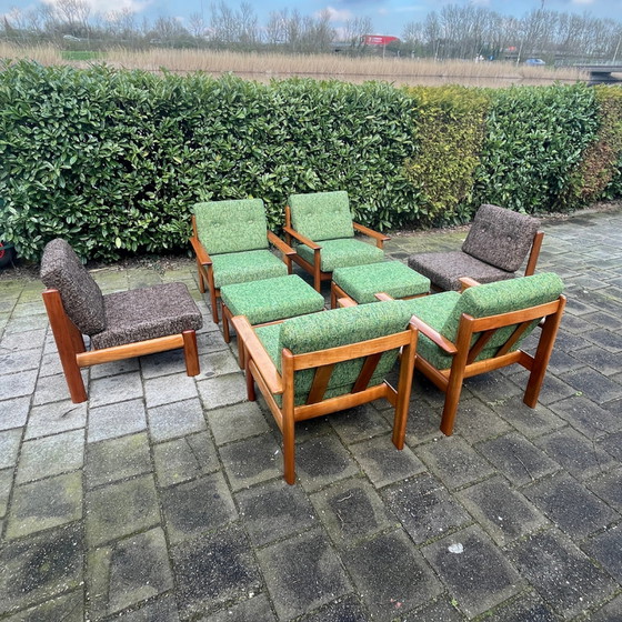 Image 1 of Wilhelm Knoll fauteuil met armleuningen hout - groen, bruin | midcentury