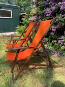 2x Vintage strandstoel met voetenbank