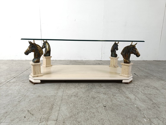 Image 1 of Vintage koperen salontafel met paardenhoofd