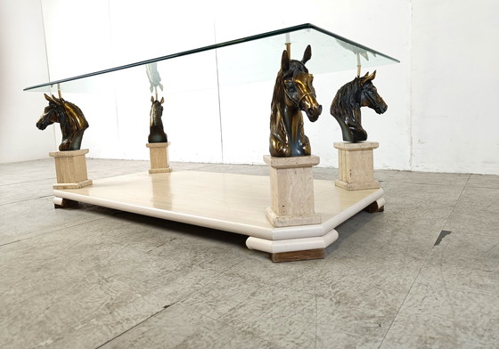 Image 1 of Vintage koperen salontafel met paardenhoofd