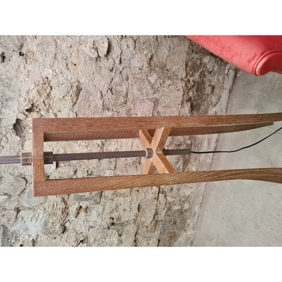 Image 1 of Vintage "Chevalet" staande lamp in witgelood eikenhout en vernikkeld messing van Christian Liaigre voor Nobilis, 1980