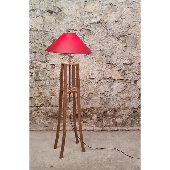Image 1 of Vintage "Chevalet" staande lamp in witgelood eikenhout en vernikkeld messing van Christian Liaigre voor Nobilis, 1980