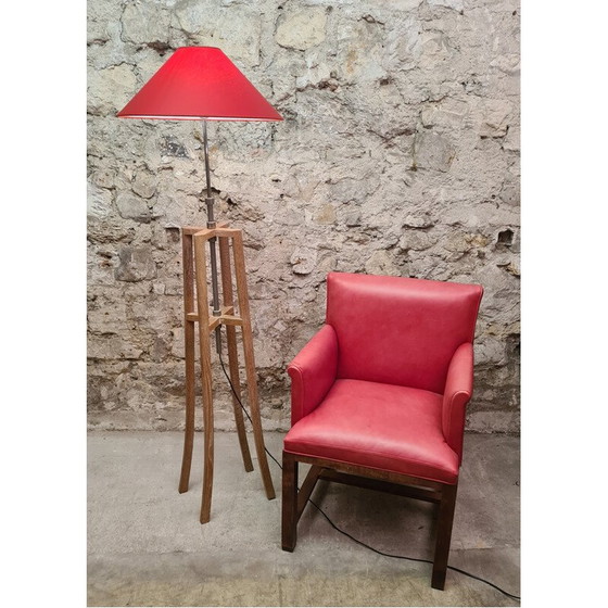 Image 1 of Vintage "Chevalet" staande lamp in witgelood eikenhout en vernikkeld messing van Christian Liaigre voor Nobilis, 1980
