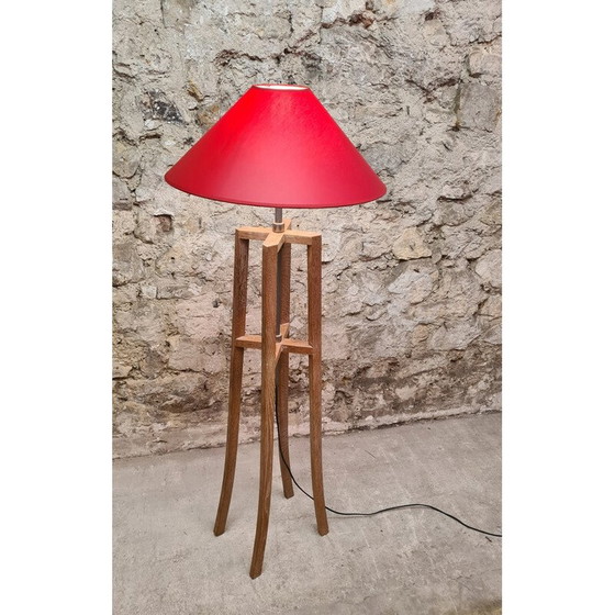 Image 1 of Vintage "Chevalet" staande lamp in witgelood eikenhout en vernikkeld messing van Christian Liaigre voor Nobilis, 1980