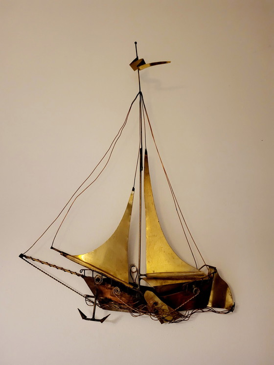 Image 1 of Wandsculptuur zeilschip of boot