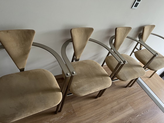 Image 1 of 4x Belgo Chrom Memphis Style Chair - beige stoel