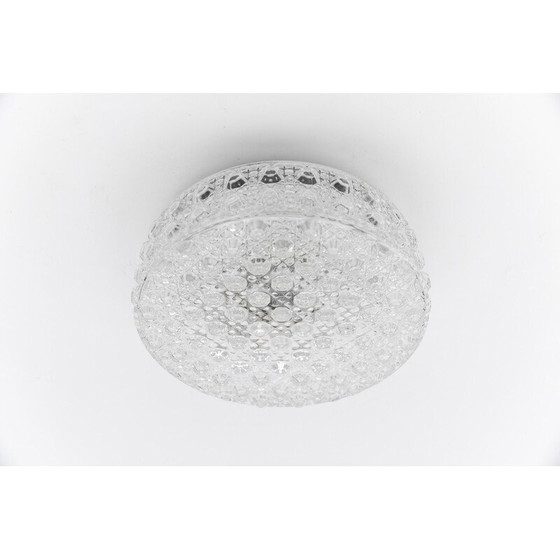 Image 1 of Vintage ronde plafondlamp van glas met glanzende knoppen en metaal, Duitsland 1960