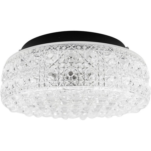 Vintage ronde plafondlamp van glas met glanzende knoppen en metaal, Duitsland 1960