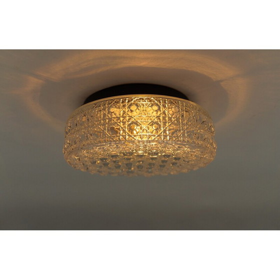 Image 1 of Vintage ronde plafondlamp van glas met glanzende knoppen en metaal, Duitsland 1960