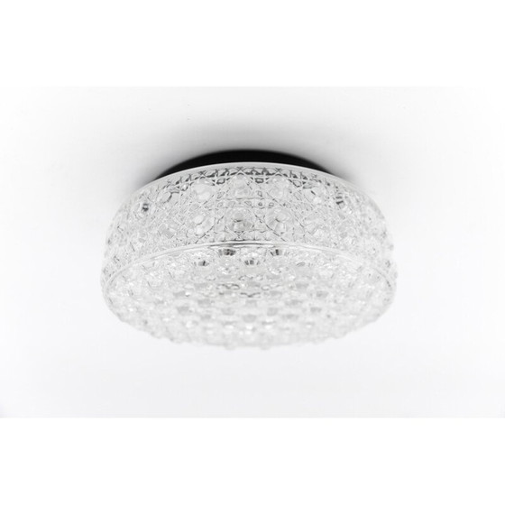 Image 1 of Vintage ronde plafondlamp van glas met glanzende knoppen en metaal, Duitsland 1960