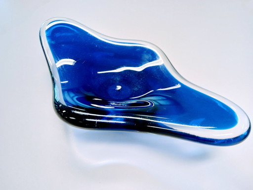 Grote oude Murano blauwe kunst glazen kom