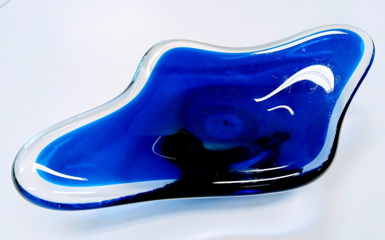 Image 1 of Grote oude Murano blauwe kunst glazen kom