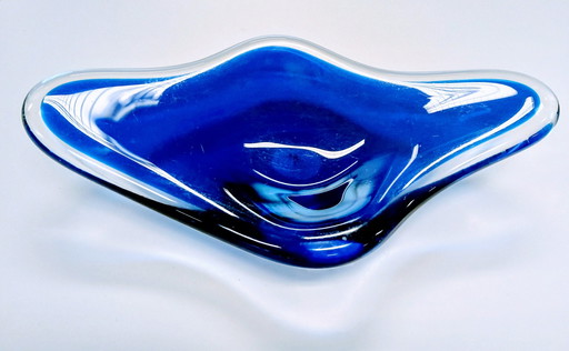 Grote oude Murano blauwe kunst glazen kom