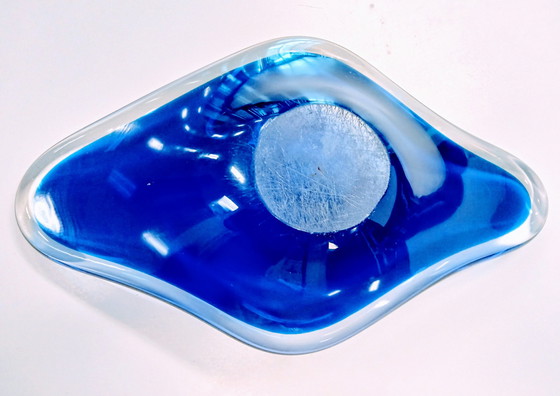 Image 1 of Grote oude Murano blauwe kunst glazen kom