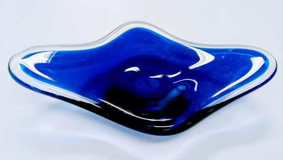 Image 1 of Grote oude Murano blauwe kunst glazen kom