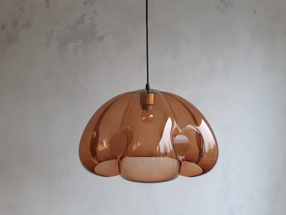 Image 1 of Vintage Bruin/Koperkleurige Doorzochtige Plexiglazen Hanglamp
