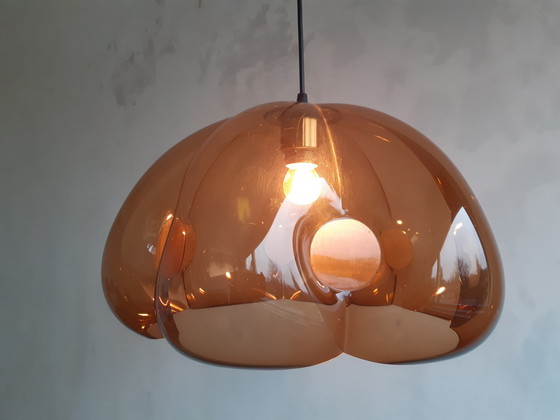 Image 1 of Vintage Bruin/Koperkleurige Doorzochtige Plexiglazen Hanglamp