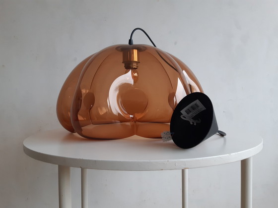 Image 1 of Vintage Bruin/Koperkleurige Doorzochtige Plexiglazen Hanglamp