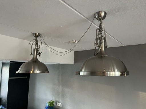 2x Industriële Stalen Plafondlamp