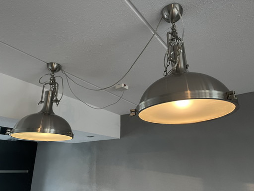 2x Industriële Stalen Plafondlamp